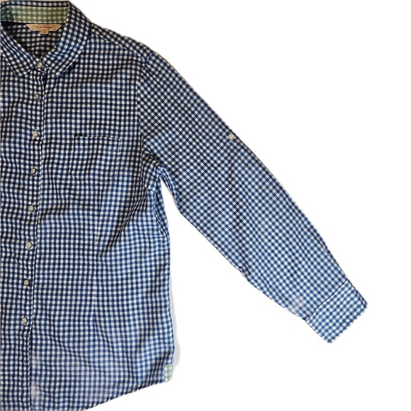 Brooks Brothers Shirt Womens 12 Blue White Gingham Check Button Long Sleeve flaw - Picture 9 of 10